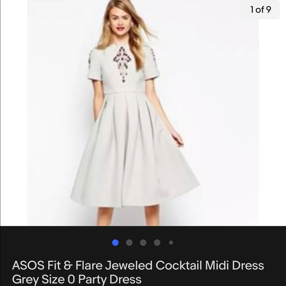 ASOS Fit & Flare Jeweled Cocktail Midi Dress Grey IN SEARCH OF PLEASE!